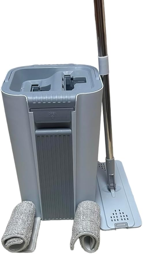 360 Mop and Bucket with Wringer Set, Hands Free Flat Floor Mop and Bucket,4 Washable Microfiber Pads Included, Wet and Dry Use,