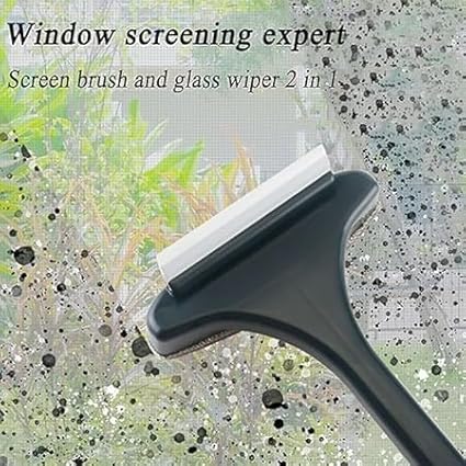 Double-Sided Window Screen Dust Removal, 2 in 1 Multifunctional Window Screen Cleaning Brush Mesh Screen Cleaner with Long Handle, Wet and Dry Glass Cleaning Brush (Blue)