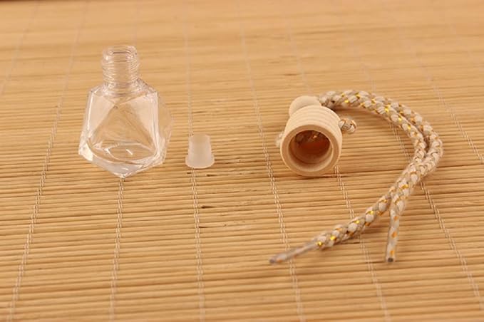 5Pcs 8ml Hanging Car Air Freshener Perfume Bottle, Refillable Aromatherapy Fragrance Clear Empty Essential Oil Diffuser Perfume Pendant Auto Ornaments Decor Accessories with Wooden Caps