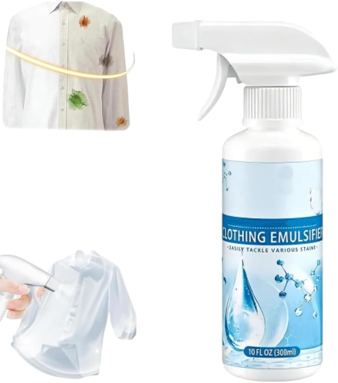 Clothing Emulsifier Stain Remover, Non-Ionic Laundry Pre-Treatment - Your Go-To Laundry Cleaner, 300 Ml/10.14 Fl Oz, Decontamination For Grease, Oil, Food, Safe On Cotton, Linen (ONE, 1PCS)