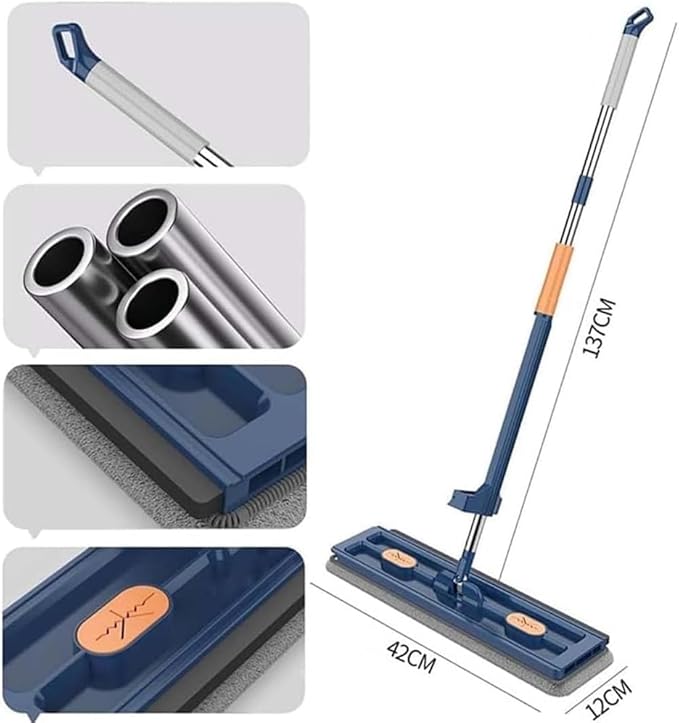 2025 New Large Flat Mop and Bucket Set,360 Rotation Flat Mop with Bucket with 6 Microfiber Pads,for Tile,Hardwood,Windows Wet and Dry (Blue)