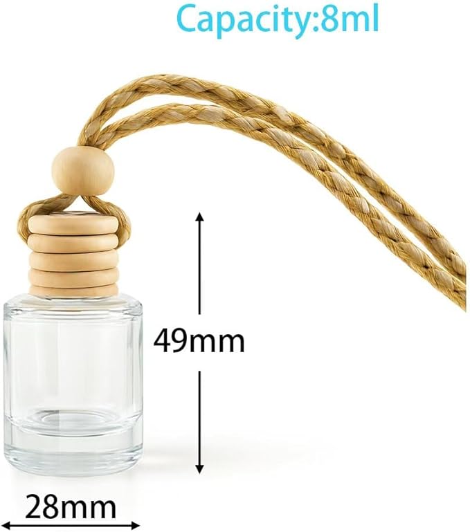 Car Oil Diffusers Hanging 8ml– 30pcs Refillable Cylinder Car Diffuser Bottle for Essential Oils, DIY Air Freshener Pendant for Vehicle, Gift, Closet Use