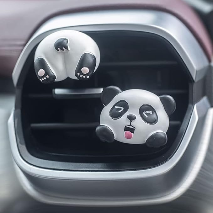 Cute Air Vent Clips Car Accessories, Creative Animal Head and Tail Cartoon Car Air Freshener Vent Clip Car Fragrance Diffuser Perfume Clips Air Conditioner Outlet Vent Clips Decorations, Panda