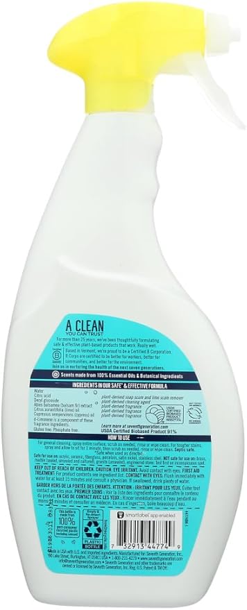 Seventh Generation Tub & Tile Cleaner, Emerald Cypress & Fir Scent, 26 Fluid Ounce (Pack of 8)