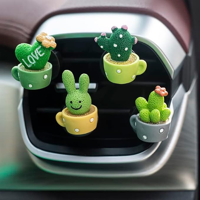 4-Pack Adorable Decorative Cactus LOVE Air Freshener, Vent Clip Interior Accessories, Car Scent Freshener Perfume Aromatherapy Clip