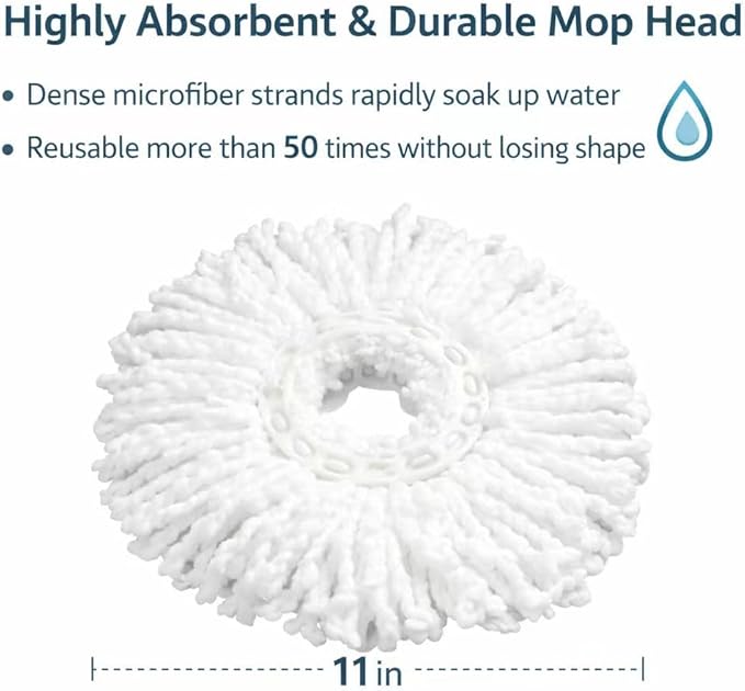Casabella Spin Mop System with Extra Mop Head Refill - Two-Bucket Design with Splash Guard Built-in Measuring Cup and Scraper Tool with Easy Wring Pedal Spinner, 1.25-Gall (Mop)
