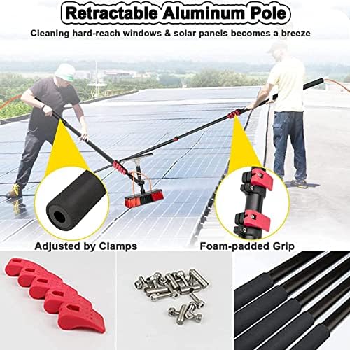 Glass Cleaning Brush Home Water Fed Telescopic Pole Kit Solar Panel Brush Rotating for Photovoltaic Panel，Extendable Telescopic Window Cleaning Pole Kit 4M-12M (18FT-36FT) with Water Fed Bru