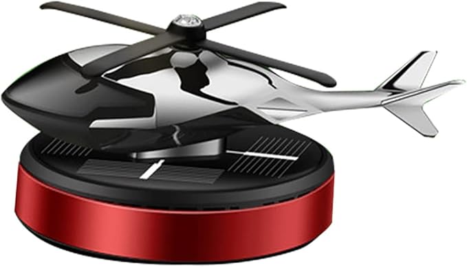 Al Alloy Solar Powered Rotating Helicopter Shape Car air purifier, Home and Car Interior Decoration Accessories (Red)