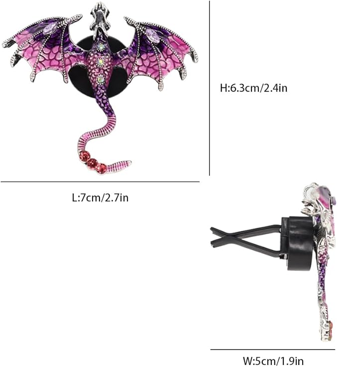 Purple Dragon Car Accessory,1pcs Bling Wyvern Car Air Freshener Vent Clip,Cute Girly Refillable Air Freshener Diffuser,Dazzing Rhinestone Dashboard Decoration for Women