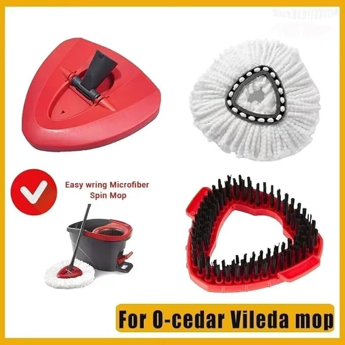Spin Mop Replacement Head Mop Refill Compatible with Vileda Ocedar 1 Tank System Triangle Swivel Mops Microfiber Swivel Mop Refill,Deep Clean,Machine Washable and Easy to Replace (Red-1Pc)