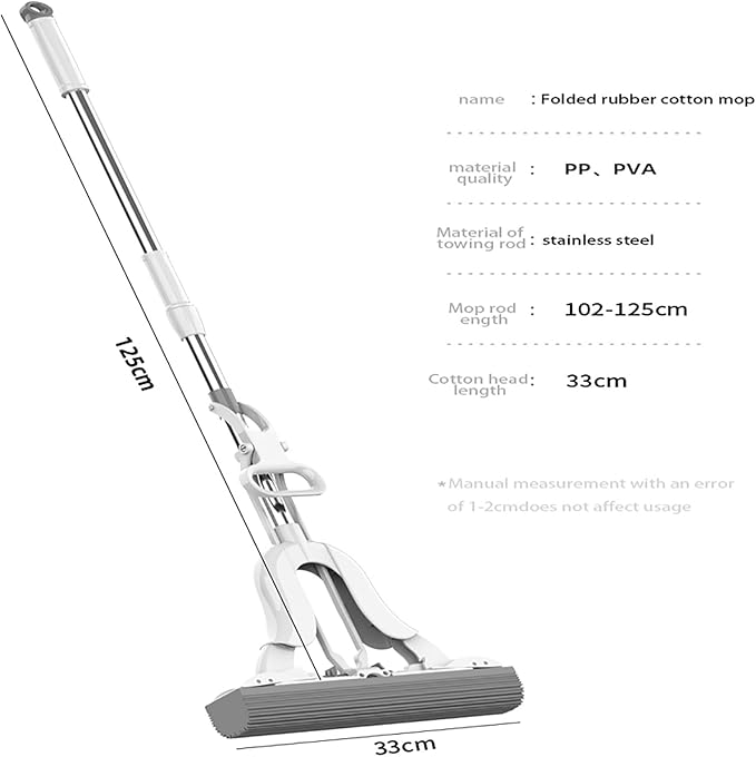 PVA Sponge Mop, Hands Free Self Wringing Mop, Self Squeeze Sponge Mop for Tile Marble Laminate Floor Cleaning (Size : Mop+1 Cloth)