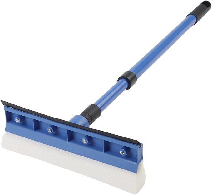 2 in 1 Casement Glass Cleaner with Telescopic Long Handle and Sponge Brush Plus Squeegee for Window Cleaning