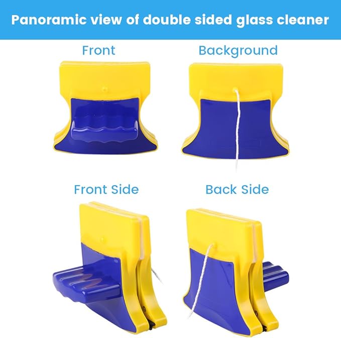 Double Sided Window Cleaner, Double-Sided Magnetic Window Cleaner with 2 Extra Cotton Pads – Easy to Use, Glass Wiper for Home and High-Rise Windows
