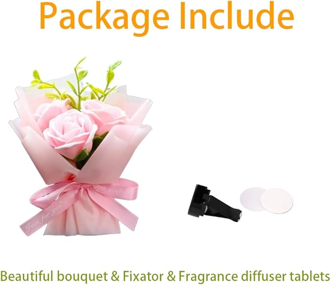 Mini Car Vent Clip Air Freshener, Aesthetic Floral Soap Rose Bouquet Diffuser Decor, Reusable Essential Oil Aroma Pad, Cute Car Accessories Gift for Women (Style G)