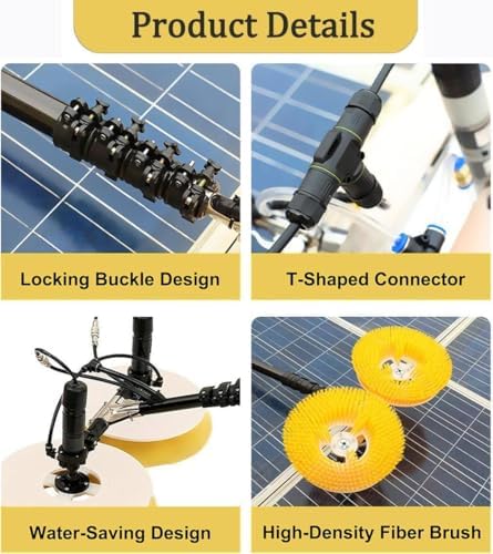 Glass Cleaning Brush Home Water Fed Telescopic Pole Kit Solar Panel Brush Rotating for Photovoltaic Panel，Solar Panel Cleaning Brush with Telescopic Rod, 65cm Washing Diameter, Extendable Do