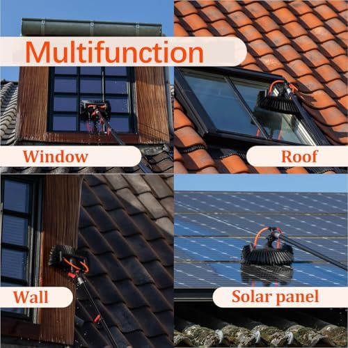 Glass Cleaning Brush Home Water Fed Telescopic Pole Kit Solar Panel Brush Rotating for Photovoltaic Panel，3.6-10.8M Window Cleaning Pole Hose Fed Water fed Telescopic Extendable Solar Panel