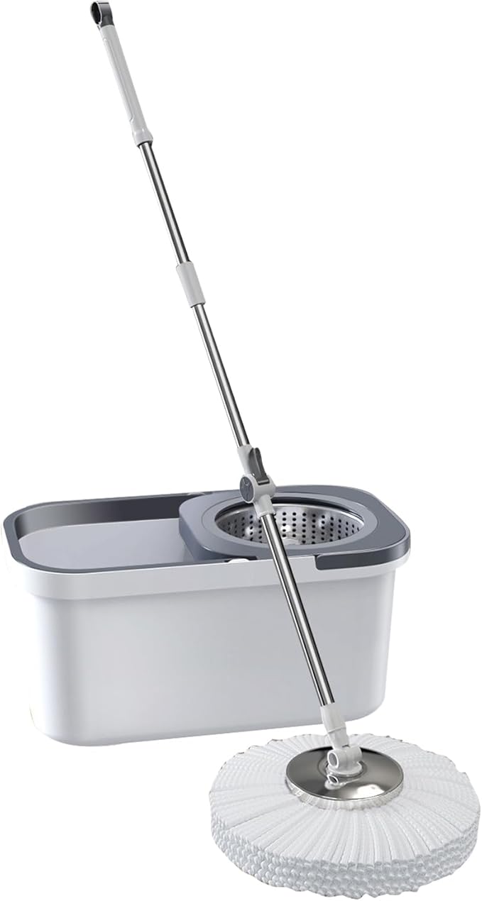 Mop - Spin Bucket System Stainless Steel Deluxe Spinning Floor Cleaning with Microfiber Replacement Refills