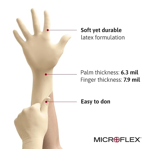 Ansell MICROFLEX Diamond Grip MF-300 Disposable Latex Gloves for Automotive, Healthcare, Machinery Industries - XS, Natural (Case of 1000)