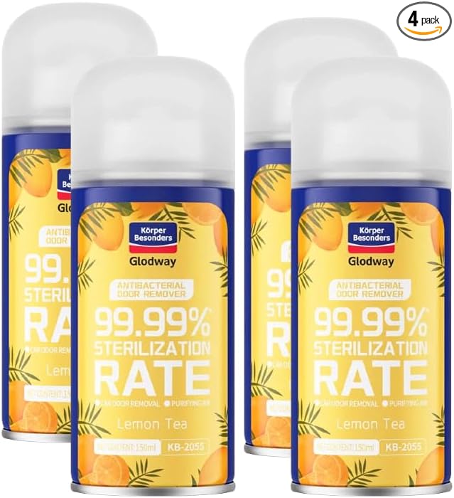 GLODWAY Car Air Freshener Spray,Lemon Scent, 6 OZ Odor Eliminator,4 Pack, for Cars, Trucks, RVs, Home