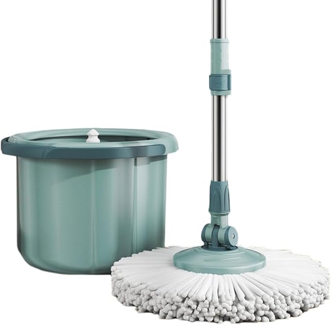 Spin Mop and Bucket Set with Wringer and 2 Extra Microfiber Heads for Floor Cleaning, Hand-Free Floor Cleaning Tools for Hardwood, Wood, Tile, Laminate