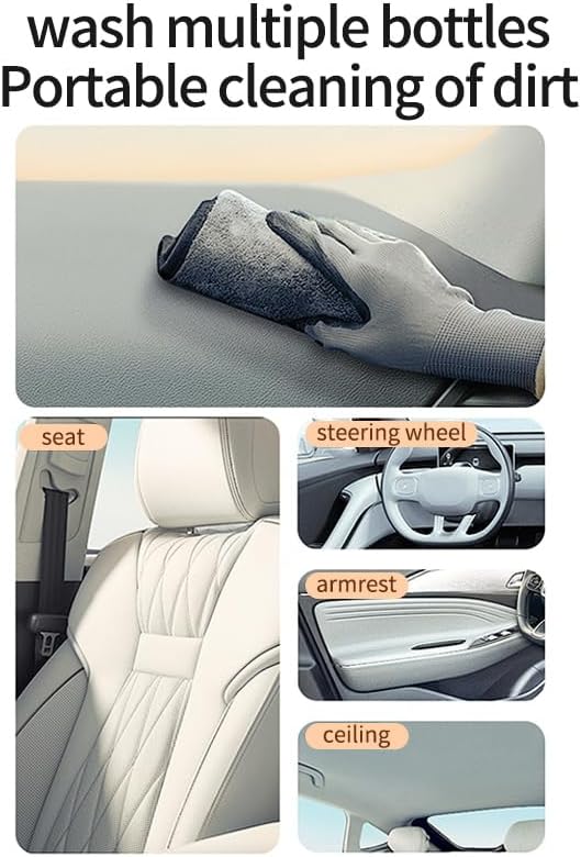 Car Interior Foam Cleaner, Plant Essence & Enzyme Active Waterless Cleaning Spray, Phosphate-Free for Leather Seats/Fabric/Dashboard/Carpet/Steering Wheel, 500ml/16.9oz