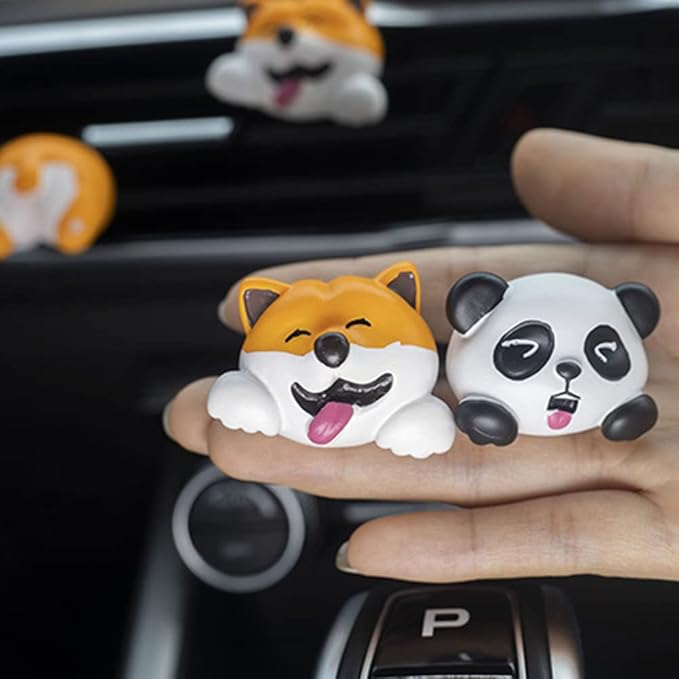 Cute Air Vent Clips Car Accessories, Creative Animal Head and Tail Cartoon Car Air Freshener Vent Clip Car Fragrance Diffuser Perfume Clips Air Conditioner Outlet Vent Clips Decorations, Panda