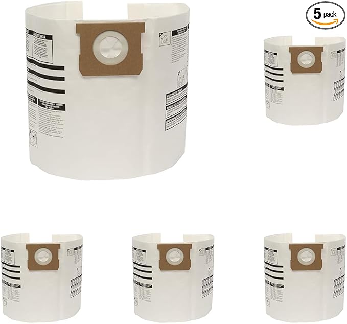 Shop-Vac 9066133 Disposable Filter Bags, Fits 5-8 Gallon Vacs, For Dry Pick-Up Only, White Paper, (3-Count) (Pack of 5)