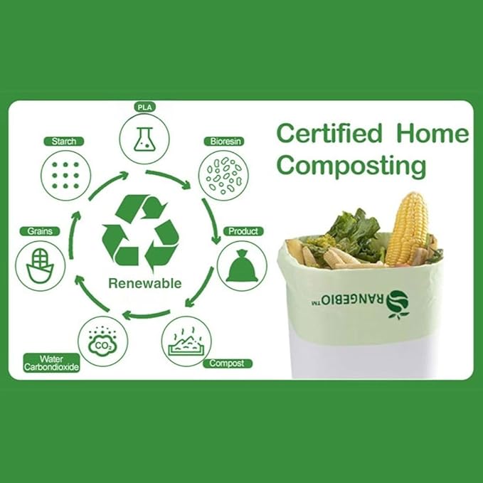 OrangeBio 55 Gallon Compostable Trash Bags, 60 Count, Heavy Duty Garbage Bags for Contractor, Yard Waste & Commercial Food Waste, Plant-Based, BPI ASTM D6400 & TÜV OK Compost Home Certified
