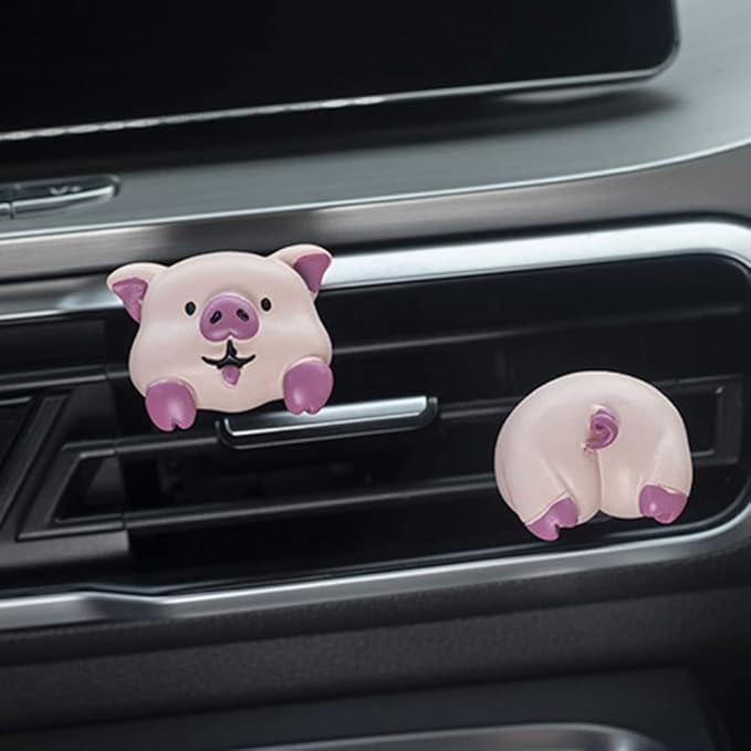 Cute Air Vent Clips Car Accessories, Creative Animal Head and Tail Cartoon Car Air Freshener Vent Clip Auto Fragrance Diffuser Perfume Clips Air Conditioner Outlet Vent Clips Decorations, Pig