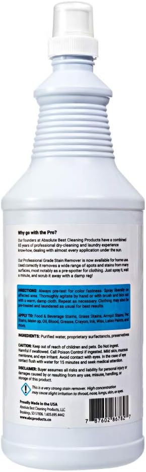 ProSpot Professional Laundry Stain Remover - The Secret of Dry Cleaners for Years, Works for Almost Any Application - Clothing, Carpet, Furniture, Even Special Synthetic Athletic Gear (32-oz)