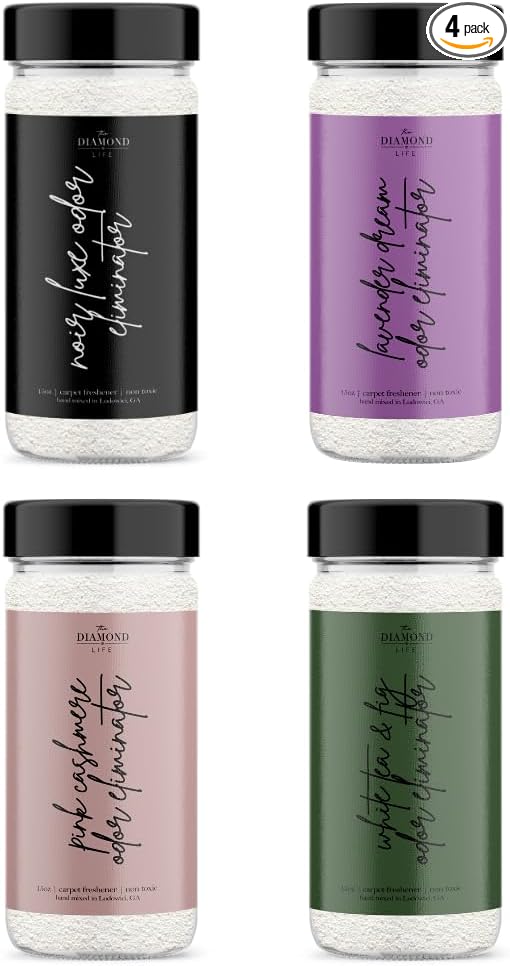 "Hotel" Collection Carpet Powder Bundle 4 Pack: Noir Luxe, Lavender Dreams, Pink Cashmere, White Tea & Fig Odor Eliminator for Home, Spring Cleaning, Upholstery & Pet Areas