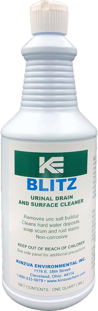 KINZUA ENVIRONMENTAL Blitz Professional Urinal Cleaner, Replaces Harsh Acids, Toilet Bowl & Urinal Drain Cleaner, Safe Urine Remover Formula for Pipes, 32 fl oz