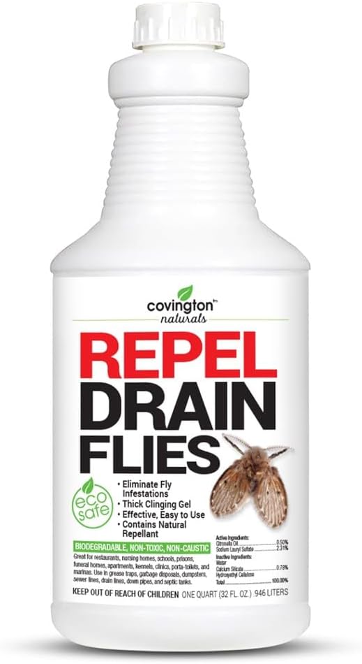 Covington Drain Fly Treatment Gel (32oz) – Drain Fly and Fruit Fly Solution for Kitchen and Bathroom Drains – Plant-Based Formula – Made in USA
