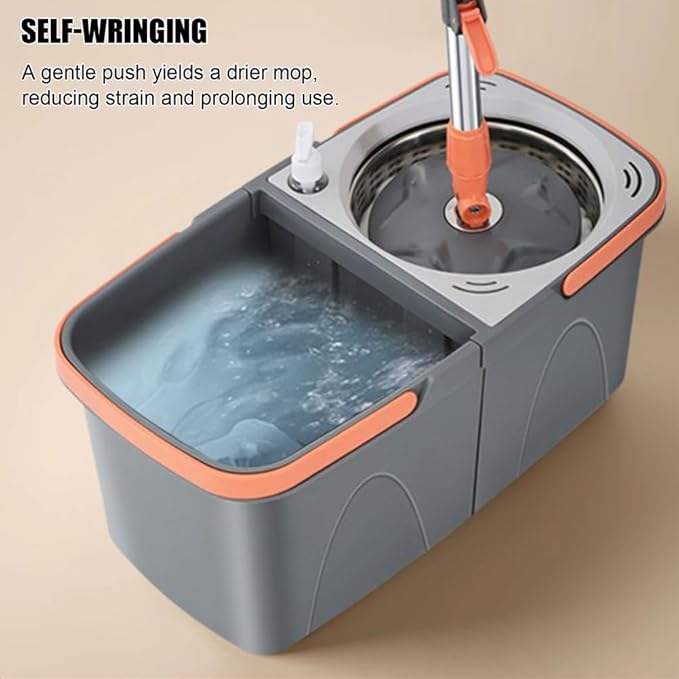 Spin Mop and Detachable Wringer Bucket Set, Separates Clean & Dirty Water, 180° Spinning Microfiber Mop Heads, Household Floor Cleaning System for Hardwood, Wood, Laminate, Tile