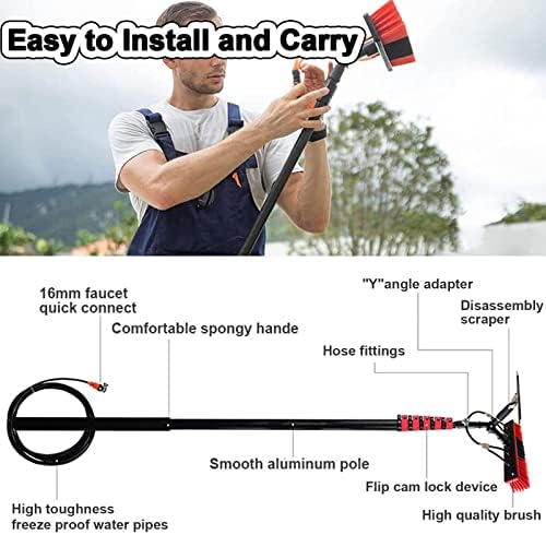 Glass Cleaning Brush Home Water Fed Telescopic Pole Kit Solar Panel Brush Rotating for Photovoltaic Panel，Extendable Telescopic Window Cleaning Pole Kit 4M-12M (18FT-36FT) with Water Fed Bru