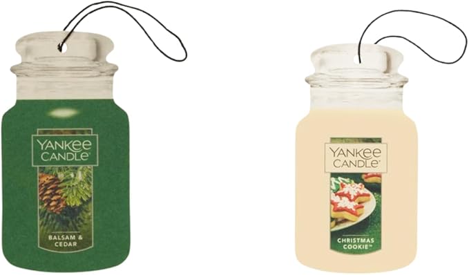 Yankee Candle Paper Car Jar, 5 Balsam & Cedar & 5 Christmas Cookie (Variety Pack)