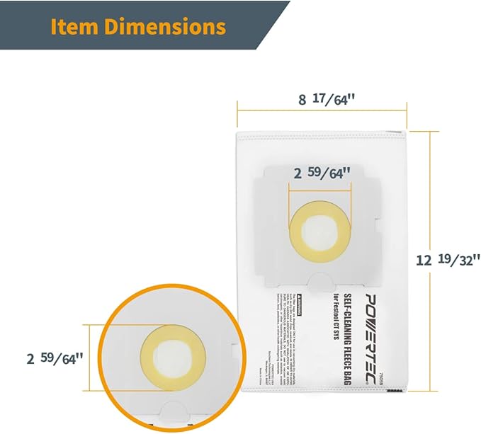 POWERTEC 500438 Selfclean Filter Bag for Festool CT SYS 5PK, for Festool CT SYS, CTC SYS Dust Extractor, Replacement Vacuum Bags, Filter Bags (75059)