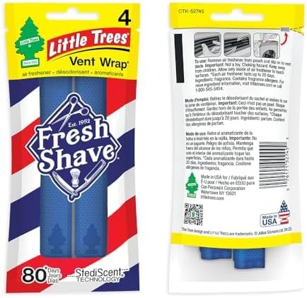 LITTLE TREES Car Air Freshener | Vent Wrap Provides Long Lasting Scent, Invisibly Fresh | Fresh Shave, 16 Air Fresheners