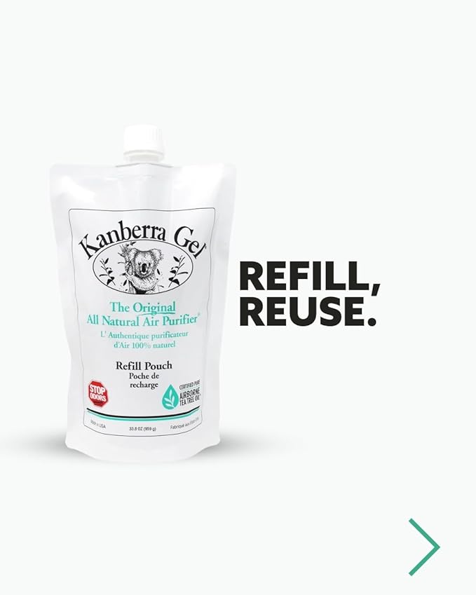 Kanberra Gel Refill Pouch 24oz - All-Natural Odor Eliminator & Air Freshener for Home, Car, RV, Boat, Gym Bag | Eco-Friendly, Long-Lasting Tea Tree Oil Formula, Safe for Pets and Family.