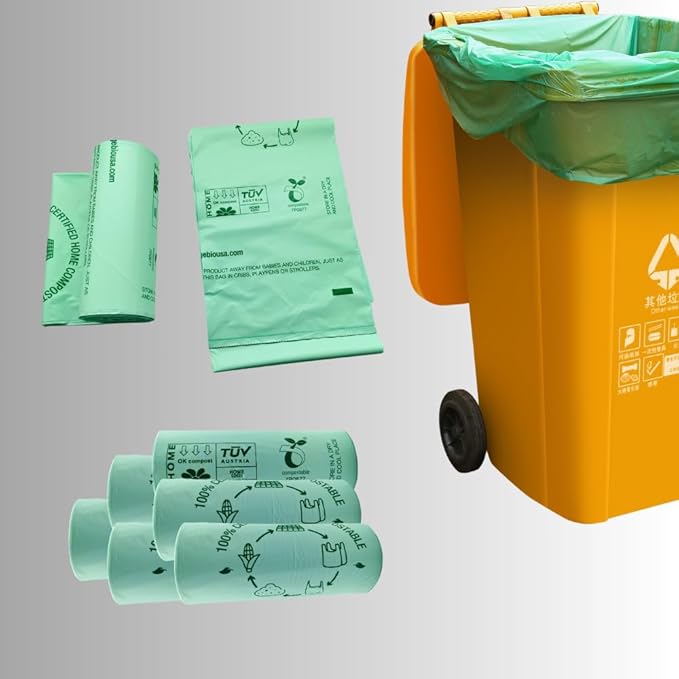 OrangeBio 55 Gallon Compostable Trash Bags, 60 Count, Heavy Duty Garbage Bags for Contractor, Yard Waste & Commercial Food Waste, Plant-Based, BPI ASTM D6400 & TÜV OK Compost Home Certified