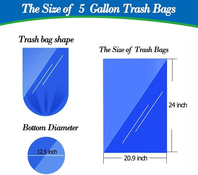 Hommaly 5 Gallon 212pcs Small Clear Trash Bags Strong Clear Garbage Bags, Bathroom Trash Can Bin Liners, Plastic Bags for Office, Waste Basket Liner, 4,4.5,5Gal(5G212-Clear)
