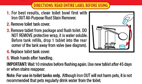 Iron OUT Automatic Toilet Bowl Cleaner, Repel Rust and Hard Water Stains with Every Flush, Household Toilet Cleaner, Pack of 1, 6 Tablets