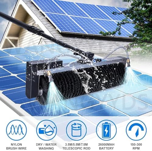 Automatic Electric Solar Panel Cleaner with 360° Rotatable Brush Head, Lithium Battery Powered Window Glass Washing Tool for Efficient Solar Maintenance
