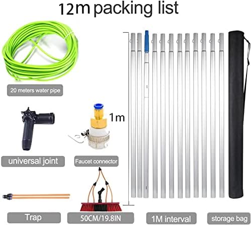 Glass Cleaning Brush Home Water Fed Telescopic Pole Kit Solar Panel Brush Rotating for Photovoltaic Panel，Telescopic Window Cleaning Pole Kit - 12M Extendable Water Fed Brush for Solar Panel