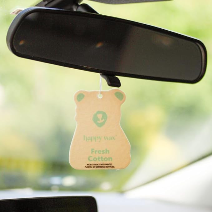 Happy Wax Fresh Cotton Hanging Car Cub Air Freshener - Scented and Infused with Natural Essential Oils - Cute 4-Pack