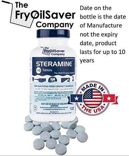 4 Bottles Steramine Sanitizer Tablets - 15x QT-10 Test Strip - Multi Purpose Steramine Sanitizing Tablets for Food Contact Surface, Kitchen, Restaurant Cleaning & Food Truck by FryOilSaver (600 Count)