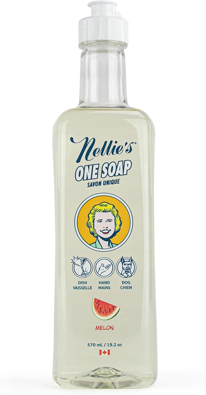 Nellie's One Soap – Melon Scent – Gentle Multi-Purpose Cleaner for Dishes, Hands & Household Surfaces – Plant-Based Formula – 19.2 oz (Made in Canada)