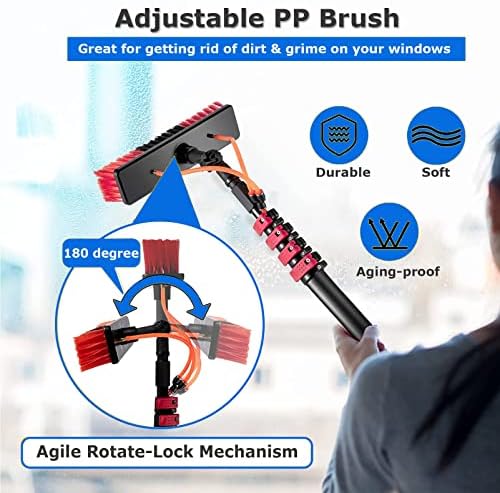 Telescopic Glass Cleaning Brush,Water Fed Telescopic Brush, Window Cleaning Kit with Extension Pole, Outdoor Window Cleaner, Solar Panel Cleaning System for Photovoltaic,30cmbrush,20FT/6M