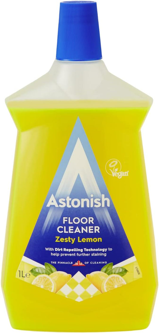 Astonish Zesty Lemon Floor Cleaner With Built In Dirt Repelling Technology To Prevent Stains & Protects Floors From Mud & Pet Stains - Concentrated Mop Solution For Tiles & Sealed Wood 1 Liter Bottle