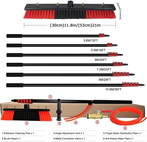 Telescopic Glass Cleaning Brush,Water Fed Telescopic Brush, Window Cleaning Kit with Extension Pole, Outdoor Window Cleaner, Solar Panel Cleaning System for Photovoltaic,30cmbrush,20FT/6M
